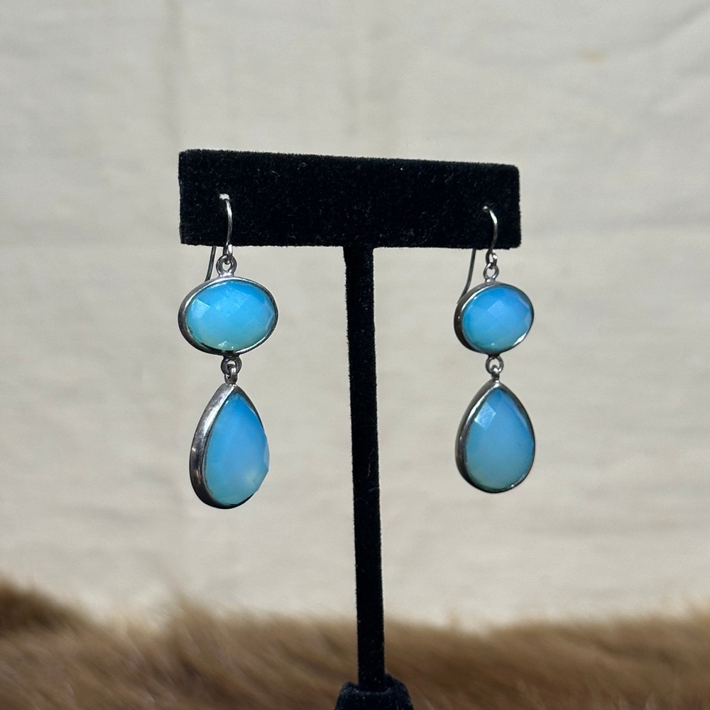 Blue Silver Dangling Earrings - Picture 3 of 3